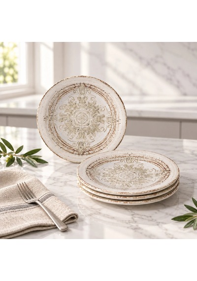 Güral Nostaljik 4lü 21 Cm Porselen Düz Tabak 61891 Çok Renkli