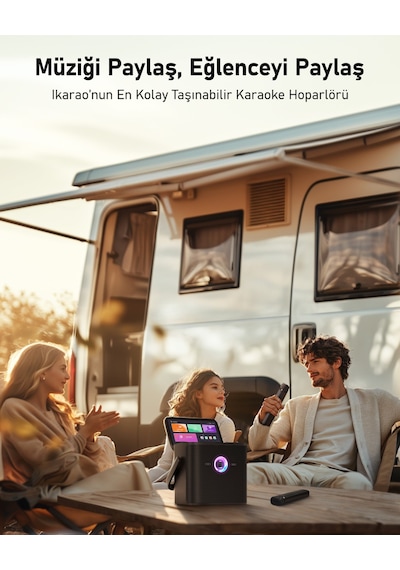 Ikarao Partybox Shell S3 80w Karaoke Bluetooth Hoparlör Seti, 7.1" Dahili Tablet, 2 Kablosuz Mikrofo