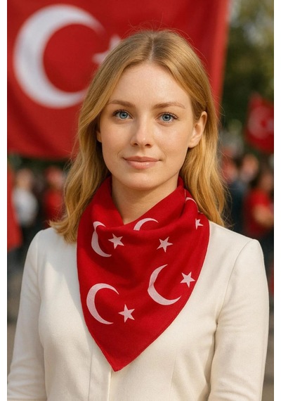 Sema Aksesuar 10 Adet Kırmızı Ay Yıldız Türk Bayrağı Pamuk Kumaş Fular - Bandana - 23 Nisan, 29 Ekim, 19 Mayıs Beyaz - Kırmızı