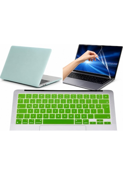 Arabulalaca Macbook Pro 13 Inç A2338 A2686 A2289 A2159 A2251 Işlemçi Kılıf Hardcase Kapak + Klavye Koruyucu +ekran Koruyucu 3 Su Yeşili