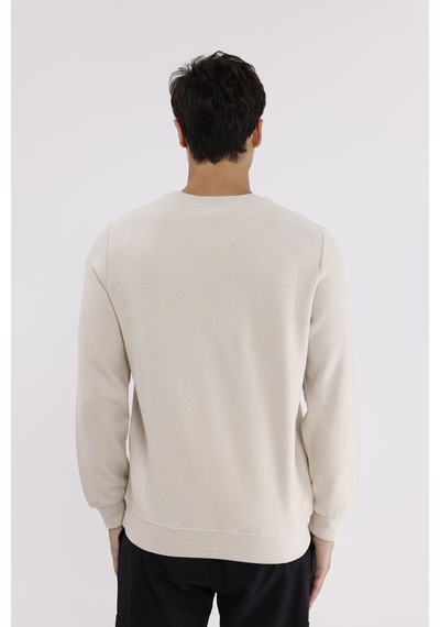 Rowinger Selanik Kumaş Yapılı Esnek Manşetli Konforlu Rahat Kesim Sweatshirt Beıge