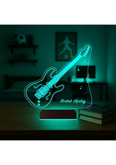 Luvivia Elektro Gitar Gitarist Kişiye Özel 3d Lamba - Masa Gece Lambası Şeffaf