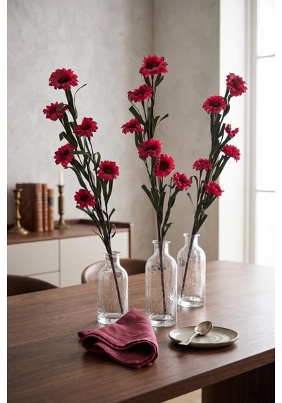 Yapay Çiçek Lateks Papatya Dalı Fuşya 6 Çiçekli 60 Cm Gerçek Dokulu Dekoratif Çiçek Fusya
