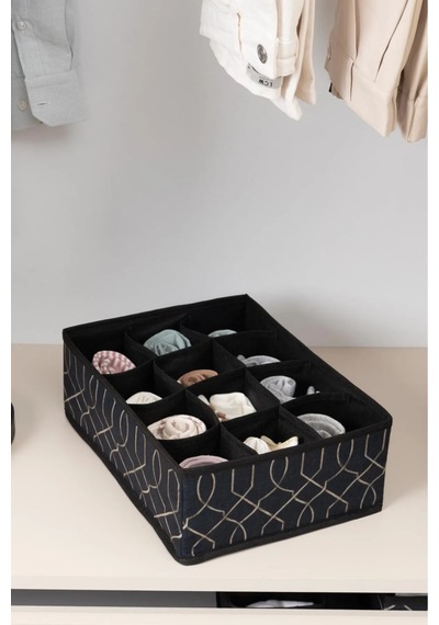 12 Gözlü Çekmece Düzenleyici Petek Ve Cepli Organizer 35x25x12 Q Siyah