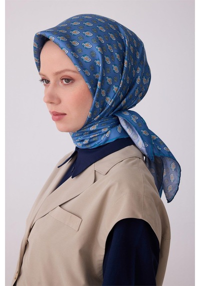 Belli İpek Eşarp - 4308-82 Mavi Twill