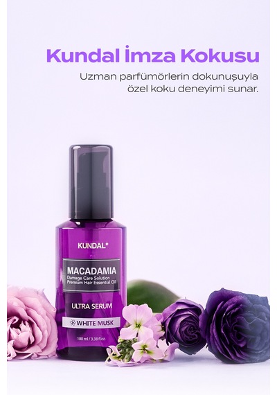 Kuru Ve Yıpranmış Saçlara Onarıcı Bakım Serumu Kundal Macadamia Ultra Hair Serum 100ml White Musk