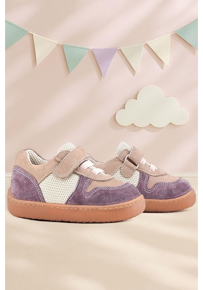Rakerplus Bob Hakiki Deri Mor Pudra Barefoot Cırtlı Lastikli Bebek Sneaker Ayakkabı Mor