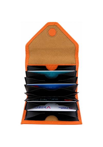 Alphaclub Bag Kadın Hakiki Deri Bölmeli Küçük Kartlık Cüzdan Turuncu