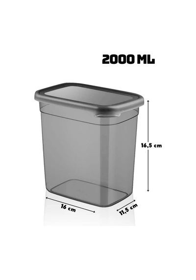 Ekonomik 2 Adet Jumbo Boy Dikdörtgen Saklama Kabı 2000 Ml Antrasit Plastik Gri Diğer