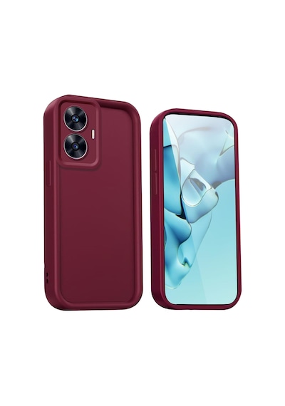 Fibaks Realme C55 Uyumlu Kılıf Kamera Korumalı Yumuşak Dokulu Darbe Emici Bordo Silikon Kapak