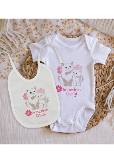 Bitmeyenkartus Bk Kids Annesinin Çiçeği Tasarımlı Bebek Body Zıbın Ve Mama Önlüğ Çok Renkli