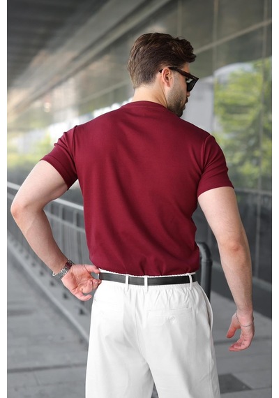Madmext Bordo Bisiklet Yaka Regular Fit Erkek Tişört E7188