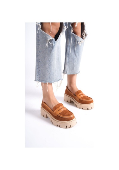 Mubiano Mb1190-tb Kalın Taban Lüx Süet Taba Kadın Kolej Loafer Taba