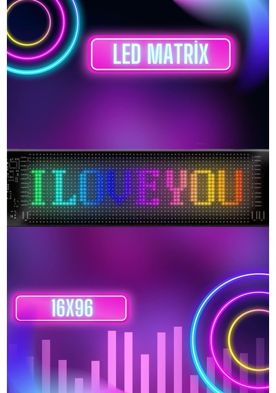 Led Matrix Bluetooth Bağlantılı Araç Camına Uygun Pixsel Görünümlü 16x96