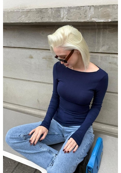 Lacivert Kayık Yaka Modal Kaşmir Ultra Hafif Body Mg2627 Lacivert
