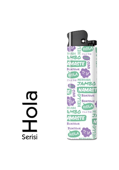 Hola Serisi Tasarım Çakmak Namaste Desenli Çakmak Beyaz