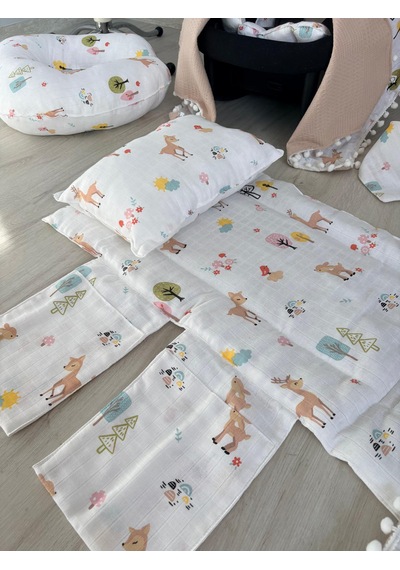 % 100 Pamuk 12 Parça Çift Taraflı Muslin Set Cyln Desen