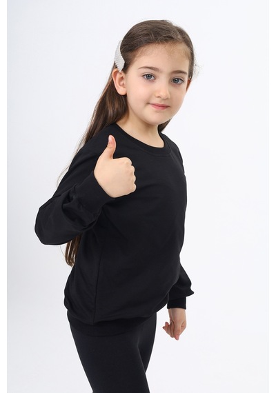 Toontoy Kız Çocuk Relax Fit Bisiklet Yaka Nakış Baskılı Sweatshirt - 2 İplik Siyah