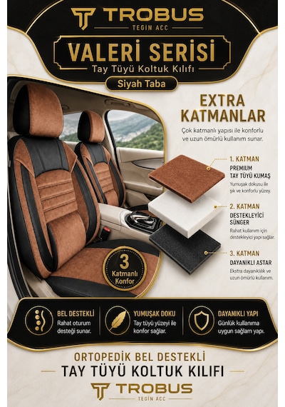 Bmw 3 Serisi E36 1993-2000 Uyumlu Valeria Serisi Taba Siyah Bel Destekli Tay Tüyü Koltuk Kılıfı