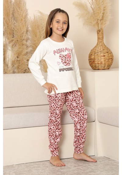 Miniğimin Cicileri Always Leopar Baskılı Kız Çocuk Pijama Tak... KREM