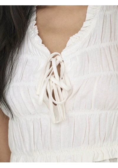 Only Onlgoa S/s Lınen Bl Frıll Top Cc Pnt Beyaz Kadın T-shirt 15363693