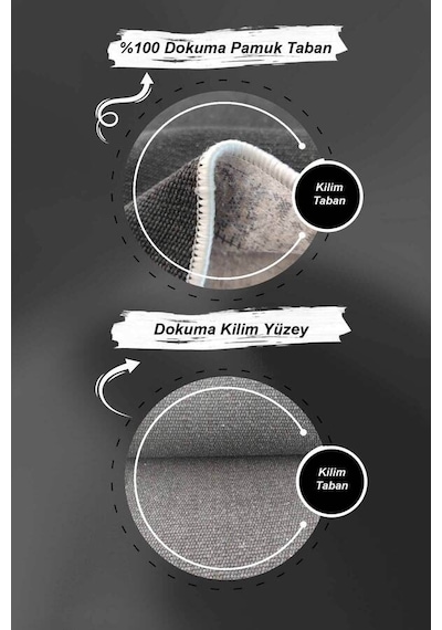 Haki Çerçeveli Dokuma Pamuk Taban Kaymaz Kilim Klm023n11
