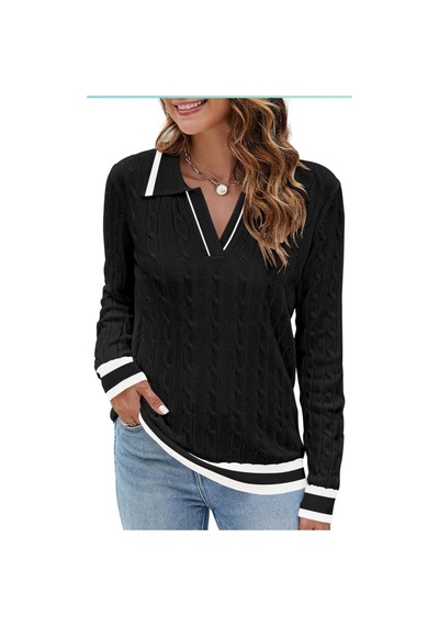 Youknitwear You Riviera Polo Yaka Kadın Kazak Siyah