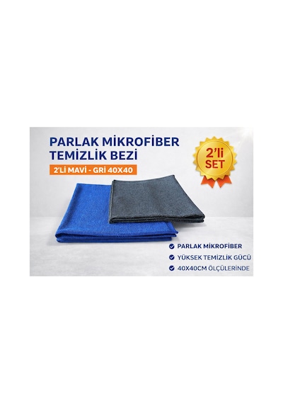 Nano Parlak Mikrofiber Temizlik Bezi 2'li Mavi - Gri 40x40 Gri-mavi