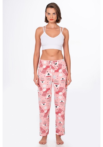 Kompedan Kadın Süet Kahve Desenli Pijama Tek Alt Desen 13