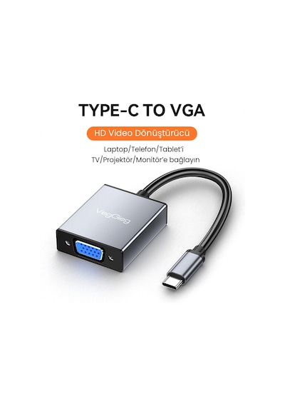 Veggieg Type-c To Vga 1080p 60hz Çevirici Dönüştürücü Kablo Adaptör