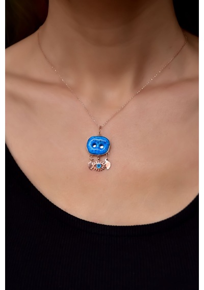 Papatya Silver 925 Ayar Gümüş Rose Kaplama Camdaki Kız Süryani Nazar Boncuğu Cam Göz Kolye