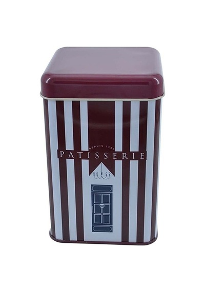 Patisserie Line Desenli Kare Metal Saklama Kabı 10.5 x 10.5 x 16 CM 1.7 L Çok Renkli