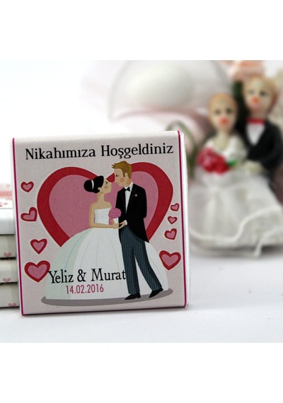 Dark Brown Nikah Çikolatası Kişiselleştirilebilir El Yapımı Madlen Çikolata NKK1 48 Adet