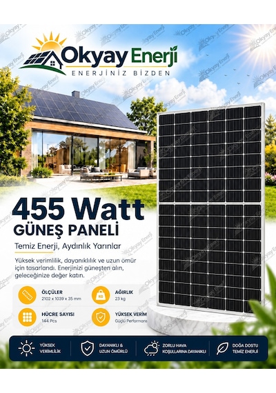 Okyay Enerji 455 Watt Monokristal Güneş Paneli A+