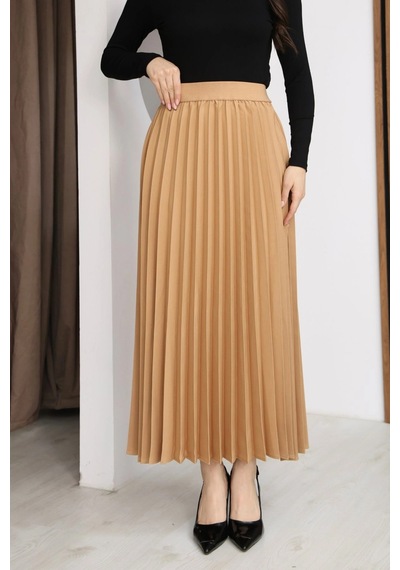 Lodmela Beli Lastikli Piliseli Etek 6017-camel Camel