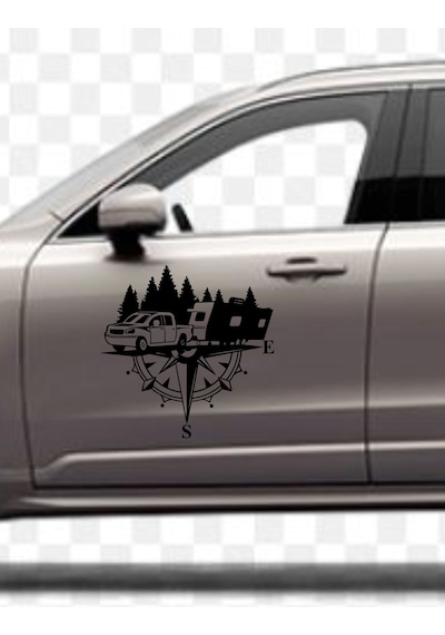Pusula Ve Karavan Sticker, Kamp Kampçı Doğa, Araba Oto Pickup Karavan Sticker 02518 80x80 Cm