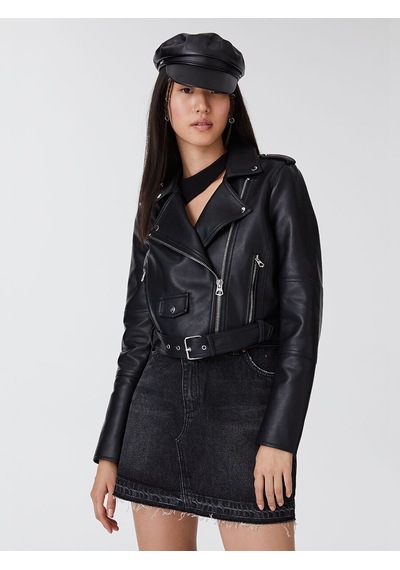 Regular Fit Kadın Mont Pu Siyah