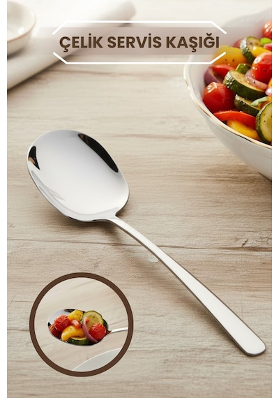Lüx Paslanmaz Çelik Servis Kaşığı 21 Cm - Sunum Kaşığı - Salata Kaşığı