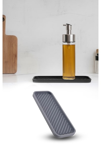 Gri Renk Silikon Yağdanlık Yağlık Sirkelik Altlığı Organizer Sunumluk Sabunluk Altlığı 23x10 Cm Diğer