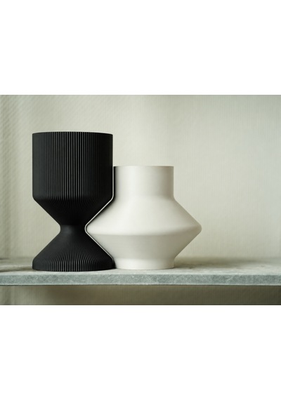 Alvera 3d Baskı Modern Dekoratif Ikili Vazo Seti - Minimalist Çizgili Çiçek Vazosu-siyah-beyaz