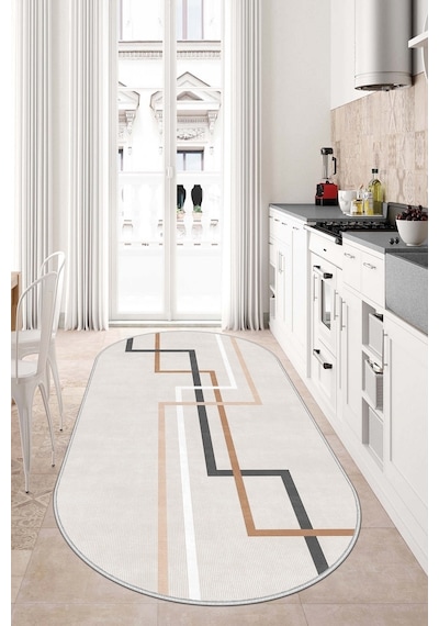 West Home Makinede Yıkanabilir Kaymaz Taban Leke Tutmaz Oval Bej Mutfak Halısı Salon Halısı Ve Yolluk Wh 582 Beige Oval