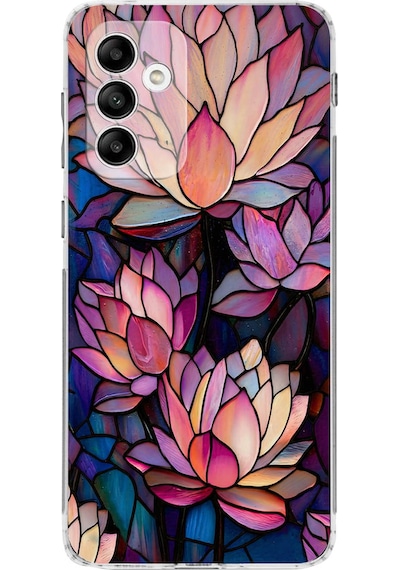 Printify Samsung Galaxy M13 İle Uyumlu Vitray Sessiz Lotus Tasarımlı Şeffaf Silikon Kılıf Şeffaf