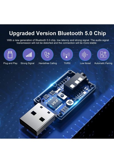 Bluetooth Alıcı Adaptörü, Bluetooth 5.0 Stereo Alıcı Eller Serbest Araç Kitleri Mini Kablosuz 3,5 Mm Aux Çıkı