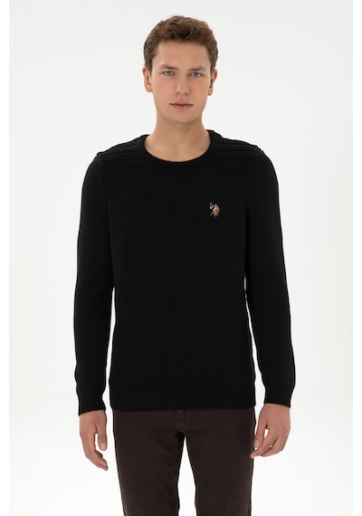 U.S. Polo Assn. Erkek Slim Fit Bisiklet Yaka Siyah Kazak 50314975-VR046