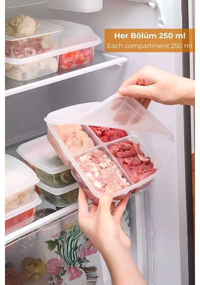 4 Bölmeli Buzdolabı Organizeri 1 Lt, Friz Düzenleyici Desenli