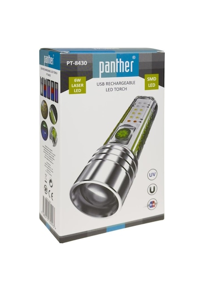Panther 1000 Lümen Usb Şarjlı Led El Feneri Pt-8430 Siyah