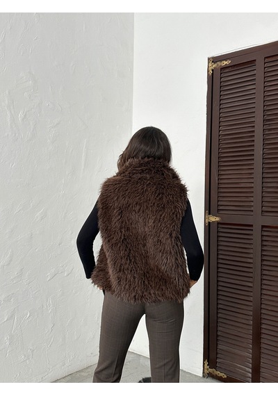 Verymoda Yapay Kürk Kadın Yelek Fermuarlı, Yumuşak Dokulu I Vmf2046 Koyu Kahve