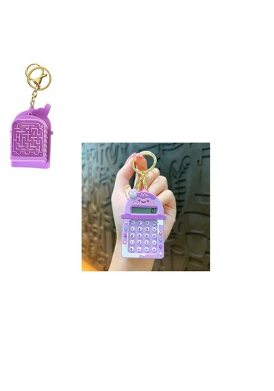 Mini 8 Haneli Hesap Makineli Labirent Oyunlu Karikatür Anahtarlık 1 Adet Ebat:7,3 Cm X 4,8 Cm Lila