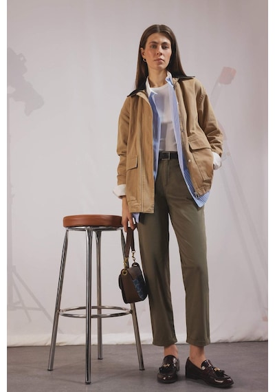 DeFacto Carrot Fit Kemerli Gabardin Pantolon Cepli Yüksek Bel Düz Paça D7413AX25SMKH260