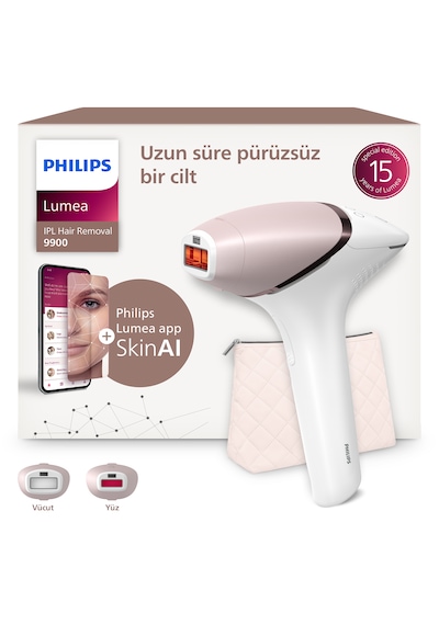 Philips Lumea 9900 Serisi BRI950/02 IPL Tüy Alma, SkinAI Uygulama, Vücut ve Yüz için 2 Başlık, Çanta